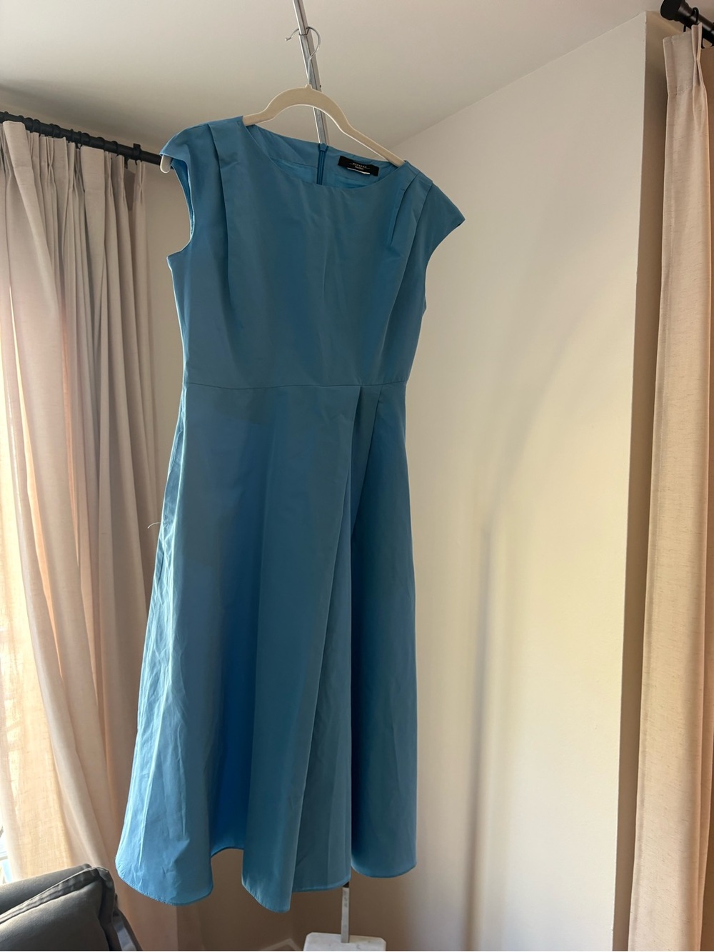 MaxMara Teal Blue Cap-Sleeve Midi Dress